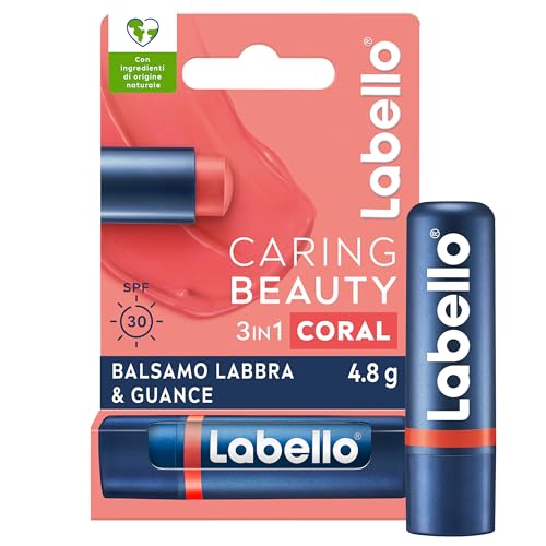 Labello Caring Beauty Lip & Cheek Coral 4.8 G, Burrocacao Labbra E Guance Con Una Nota Di Colore Corallo, Balsamo Labbra Colorato E Blush Stick 2 In 1