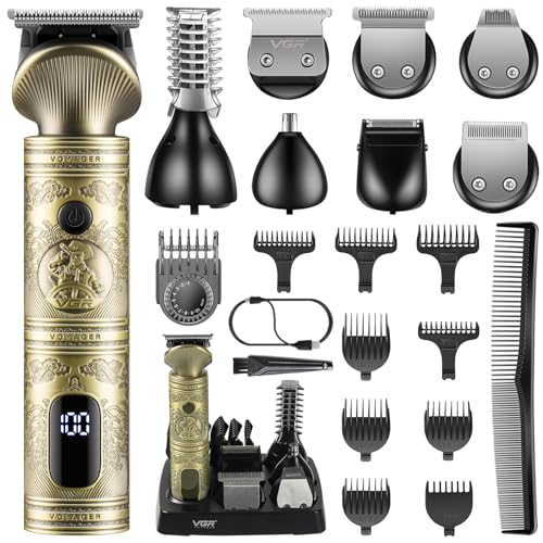 Vgr Regolabarba Uomo Rasoio Elettrico Barba Capelli Corpo, Kit Completo Per La Cura Della Barba, Trimmer T-Blade, 7 In 1
