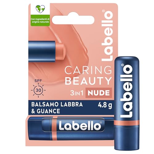 Labello Caring Beauty Lip & Cheek Nude 4.8 G, Burrocacao Labbra E Guance Con Una Nota Di Colore Nude, Balsamo Labbra Colorato E Blush Stick 2 In 1, Li