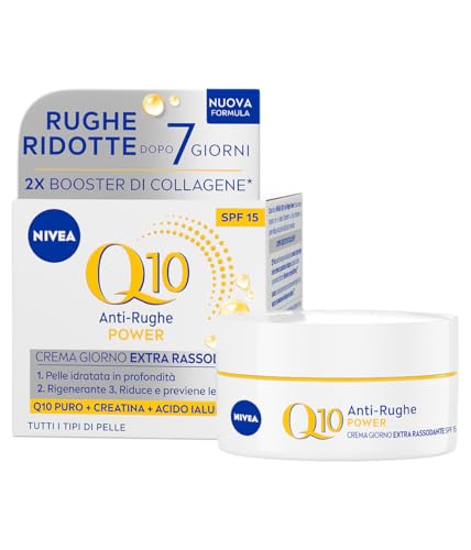 Nivea Q10 Anti-Rughe Power Crema Giorno Extra Rassodante Spf 15 50 Ml, Crema Viso Antirughe E Idratante, Crema Viso Acido Ialuronico, Coenzima Q10 E C