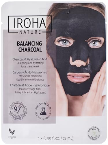 Iroha Nature - Maschera Viso In Tessuto Riequilibrante E Idratante Con Carbone E Acido Ialuronico | Purificazione Profonda Per Pelle Pulita E Senza Im