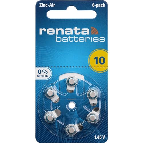 Renata Hearing Aid Pr70 - Pila A Bottone Za 10 Zinco-Aria, 105 Mah, 1,4 V, 6 Pezzi