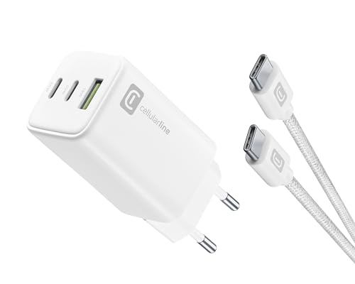 Cellularline - Multipower 65W Kit - Caricabatterie Da Rete 65W + Cavo Usb-C To Usb-C Incluso - Per Tablet, Smartphones E Laptop - Bianco