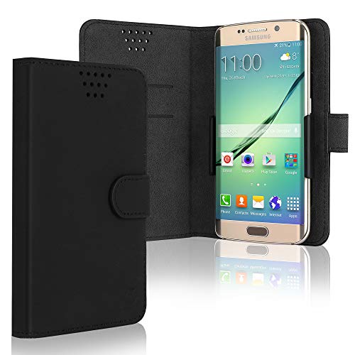 Cover Custodia Compatibile Con Smartphones (13.2Cm X 8Cm X 1Cm) Protezione Universale, ‘Bookstyle Case’, Similpelle, Con Magnete, Nero, 2 Taschini Int