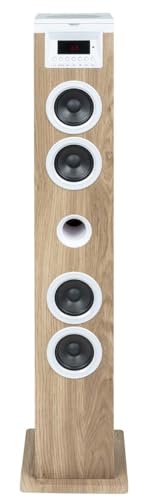 Tour Haut-Parleur - Thomson - Blanc/Bois - Bluetooth/Cd/Usb/Sd, 60W, Radio Fm, Télécommande, Alim. 230V