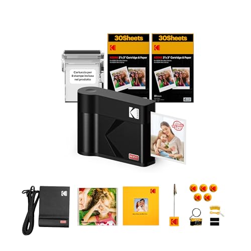 Kodak Mini 3 Era 4Pass Stampante Fotografica Portatile (7.6X7.6Cm) (Fotografica Portatile + 8 Fogli Inclusi + Pacchetto Accessori E 60 Fogli, Nero)