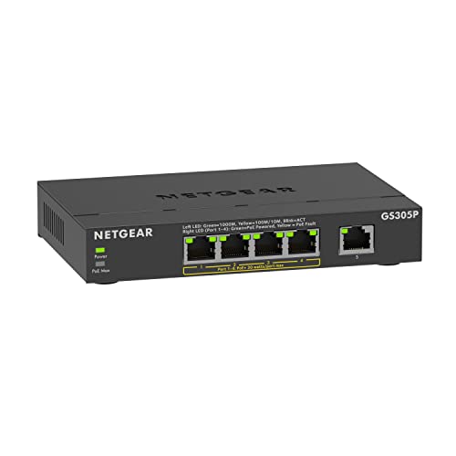 Netgear Gs305P Switch Unmanaged Gigabit Ethernet Poe A 5 Porte, Con 4 Poe+ A 63 W, Montaggio Su Scrivania O A Parete