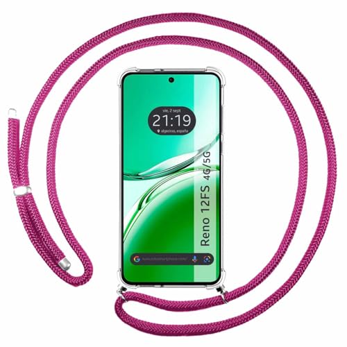 Custodia A Sospensione Trasparente Per Oppo Reno 12Fs 4G / 12 Fs 5G Con Cordone Rosa Fucsia
