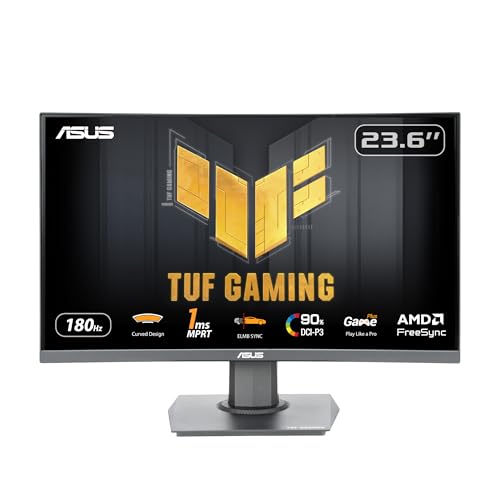 Asus Tuf Gaming Vg24Vqer Monitor Gaming Curvo Da 24” Pollici (23,6), Full Hd (1920X1080), 180 Hz, Elmb Sync, Freesync, Tempo Di Risposta 1Ms, Displayw