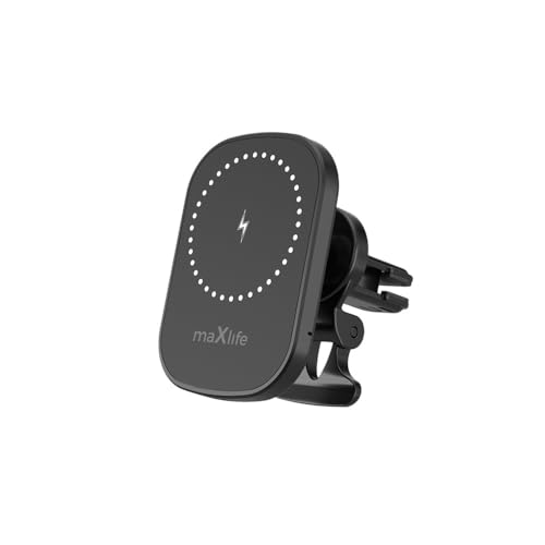 Maxlife Mxch-16 - Supporto Per Auto Con Ricarica Wireless - Compatibile Con Magsafe - Ricarica Rapida Da 15 W - Rotazione A 360° - Stabile E Affidabil