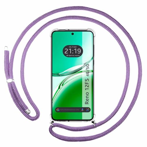 Custodia A Sospensione Trasparente Per Oppo Reno 12Fs 4G / 12Fs 5G Con Cordone Viola
