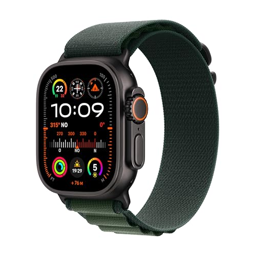 Apple Watch Ultra 2 Gps + Cellular 49 Mm Sportwatch Con Robusta Cassa In Titanio Nero E Alpine Loop Verde Scuro - Large. Fitness Tracker, Gps Di Preci