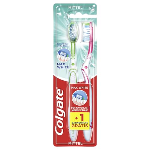 Colgate Max White - Spazzolino Da Denti Medio, Confezione Da2 Pezzi