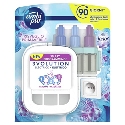 Ambi Pur Profumatore Per Ambienti, 1 Diffusore Elettrico Ambiente E 1 Ricarica, Fragranza Risveglio Primaverile, Tecnologia Elimina Odori, Fino A 90 G