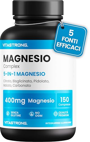 Magnesio Completo 400Mg - 5 In 1 Magnesio - Magnesio Bisglicinato + Magnesio Citrato + Magnesio Pidolato + Malato E Carbonato – Integratore Magnesio A