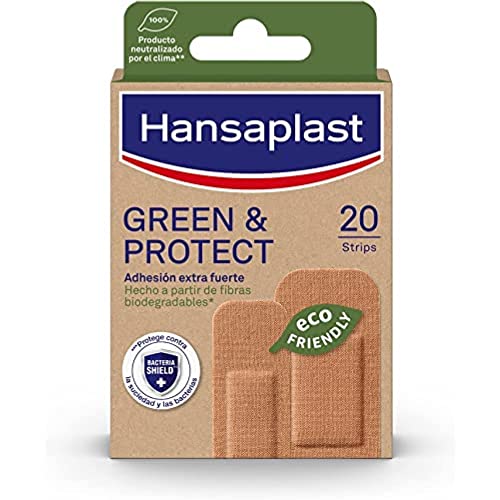Hansaplast Green & Protect (20 Strisce), Medicazioni Adesive Biodegradabili, Toppe Cicatrizzanti Realizzate Con Fibre Di Origine Naturale, Medicazioni