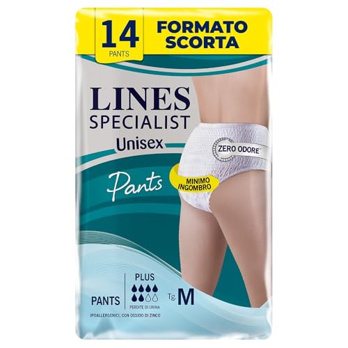Lines Specialist Pants Plus Unisex, Mutande Assorbenti Per Incontinenza Donna E Uomo, Asciutto Lampo E Massima Protezione, Zero Odore, Taglia M, Confe