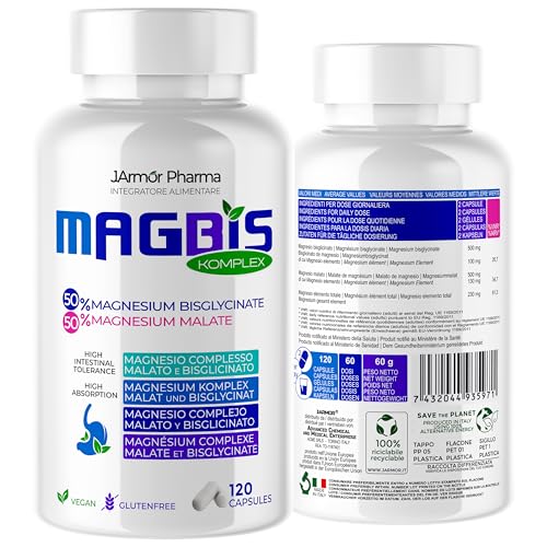Magnesio Bisglicinato 120 Capsule Con Magnesio Malato, Magnesio Glicinato | Integratori Stanchezza Fisica E Mentale, Energia, Recupero Muscolare, Per
