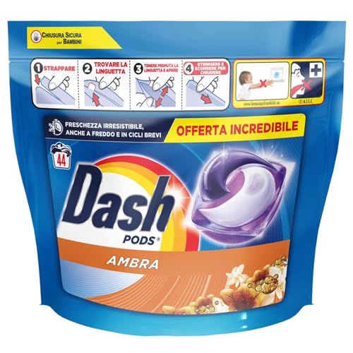 Dash Pods Detersivo Lavatrice In Capsule, Ambra, 44 Lavaggi 884,4 G