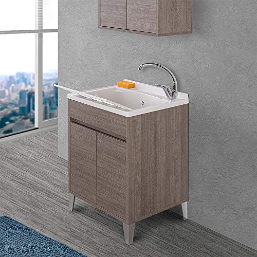 Inbagno Mobile Lavanderia Con Lavatoio In Resina Linea Way, L.59,3Xp.49,8Xh.85,5 Cm, 3 Colorazioni Disponibili, Include Asse Lavapanni E Kit Sifone+Pi