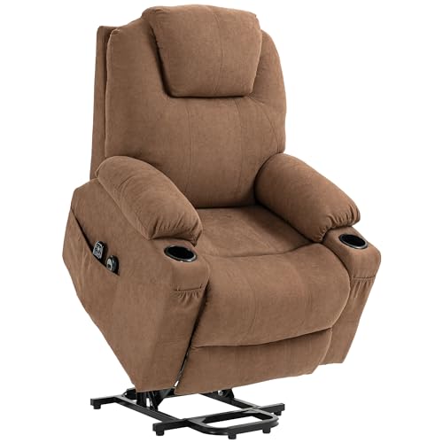 Homcom Poltrona Alzapersona Elettrica Reclinabile Con 8 Punti Massaggianti E Telecomando, Poltrona Moderna In Tessuto Effetto Lino, 90X101X107 Cm, Caf