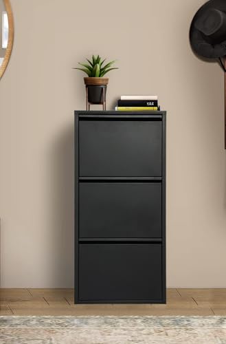 Bissolo Casa Scarpiera 3 Ribalte Mod. Cabinet Cm 50X15 H. 104 Metallo Nero