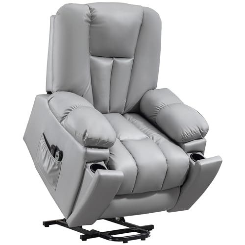 Homcom Poltrona Alzapersona Elettrica Reclinabile Con 8 Punti Massaggianti E Telecomando, Poltrona Moderna In Microfibra, 94X96X106 Cm, Grigio