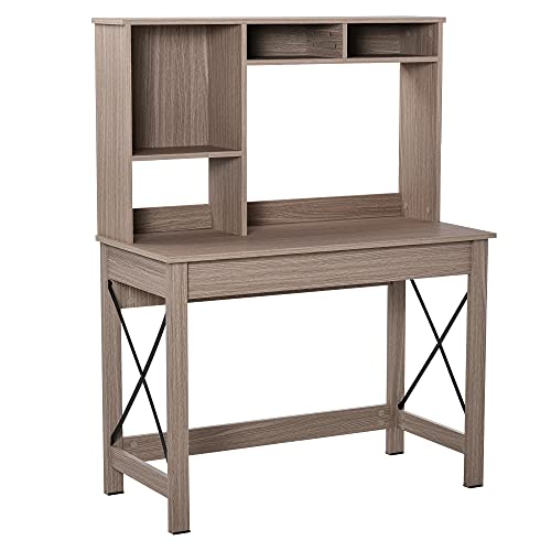 Homcom Scrivania Scaffale Con Libreria Sopra In Legno Per Camera, Cameretta O Ufficio, Salvaspazio 105X50X137.5Cm