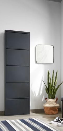 Bissolo Casa Scarpiera 5 Ribalte Mod. Cabinet Cm 50X15 H. 172 Metallo Nero