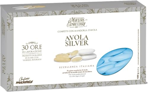 Confetti Maxtris Avola 36 Silver 1 Kg 350 Confetti Senza Glutine Italiana Confetti (Celeste)