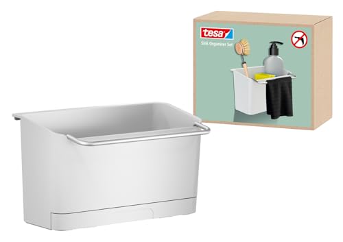 Tesa Kitchen Organization Portaspugne Da Lavello - Organizer Da Parete Autoadesivo Per Sapone, Spazzola, Spugna E Stracci - Con Adattatore, Montaggio