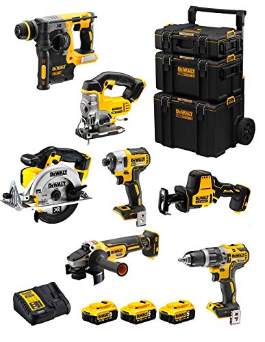Dewalt Kit Dwk702 (Dcd796 + Dch273 + Dcg405 + Dcf887 + Dcs331 + Dcs391 + Dcs369 + 3 Batterie 5,0 Ah + Caricabatterie + Caddy 3En1)