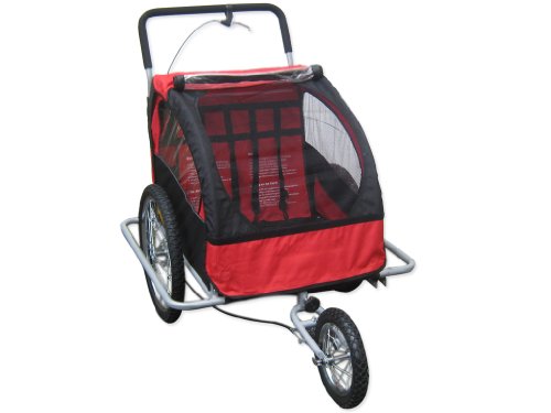 Bc-Elec - 5664-0001A Rimorchio Passeggino/Jogger Per Bici 2 In 1 Per Due Bambini, Di Colore Rosso/Nero