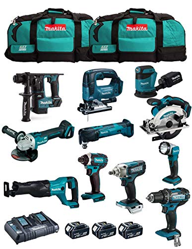 Makita Kit Mk1101 (Ddf482 + Dhr171 + Dga504 + Dtd152 + Djv182 + Dss610 + Djr186 + Dbo180 + Dtm51 + Dml802 + Dtw190 + 3 Batterie 5,0 Ah + Caricabatteri