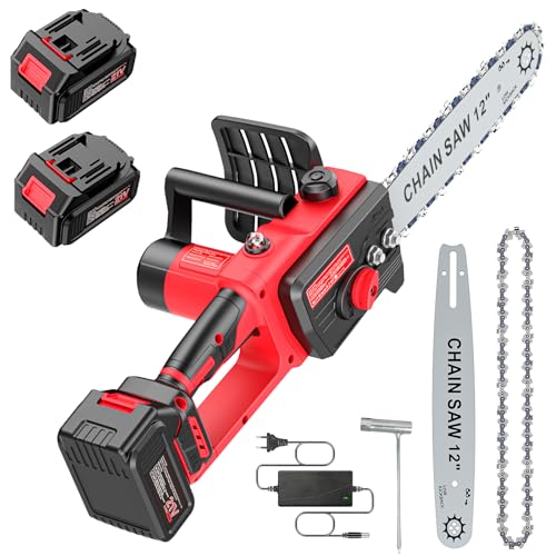 Brushless Mini Motosega A Batteria Per Potatura 12 Pollici, Motosega Elettrica 2 Batteria 3000 Mah Sega Elettrica Per Potatura Per Tagliare Legna, Pot