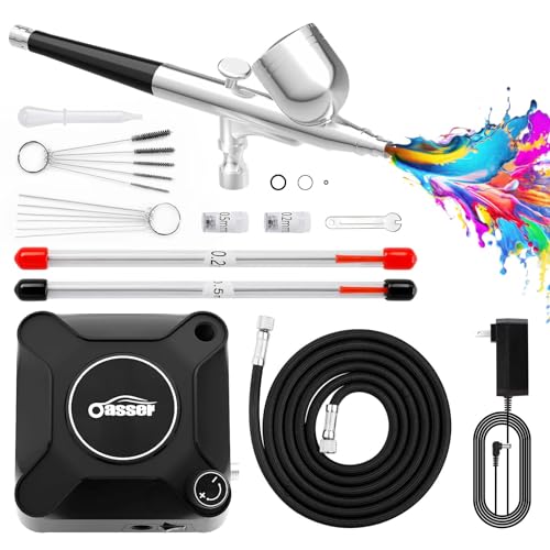 Oasser Mini Kit Aerografo,Airbrush Con Compressore Aerografo Doppia Azione Con 36Psi, Ugello 0,2 0,3 0,5 Mm Per Modellismo Per Verniciare,Decorazione