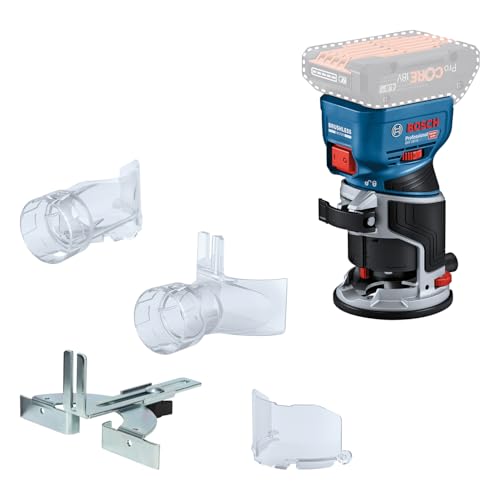 Bosch Professional 18V System Rifilatore A Batteria Gkf 18V-8 (Incl. Guida Parallela, 2 Adattatori Aspiratore Rifilatura, Protezione Trucioli, Pinza D