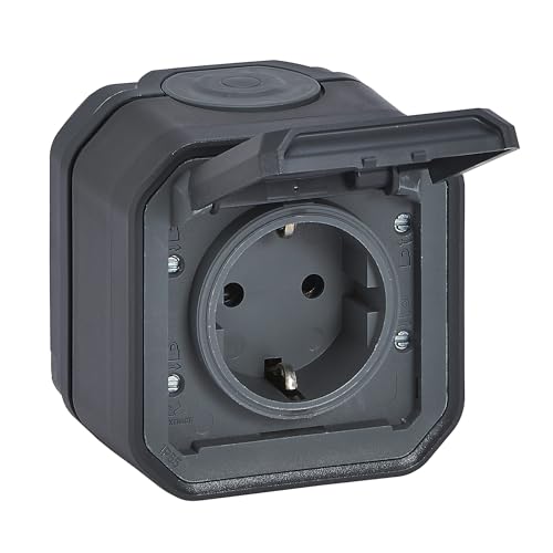 Legrand, Plexo New 069799L - Presa Standard Schuko Per Ambienti Umidi, Con Coperchio Ribaltabile, Protezione Da Contatto, Morsetti A Incastro, 16 Ampe