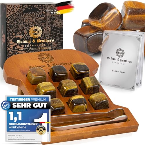 Grimm & Brothers: Set Di Pietre Di Whisky- 9 Pietre Di Giada- Cornice Di Bambù Incisa- Pietre Di Raffreddamento- Regali Di Whisky Per Uomini- Cubetti