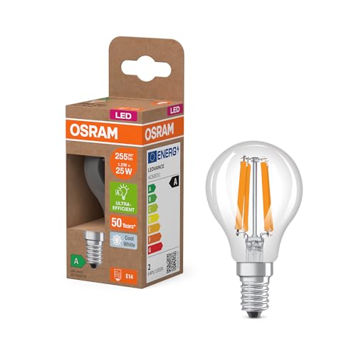 Osram Dalla Classica Forma Mini Sferica, Con Filamento Led Decorativo, Classe Di Efficienza Energetica A, E14, 1,2 W, 255 Lm, 4000 K, Bianco Freddo. S