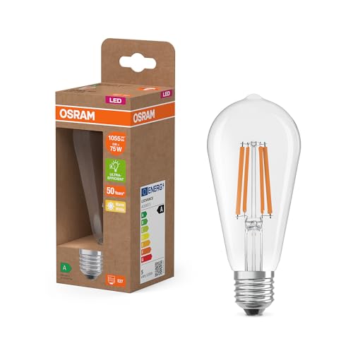 Osram Lampada Led Classica Forma A Globo, Con Filamento Led Decorativo, Classe Di Efficienza Energetica A, E27, 7,2 W, 1521 Lm, 2700 K, Bianco Caldo.