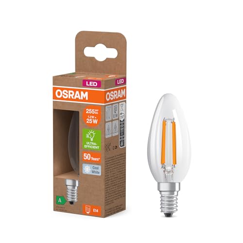 Osram Dalla Classica Forma A Mini Candela, Con Filamento Led Decorativo Dal Design Satinato, Classe Di Efficienza Energetica A, E14, 1,2 W, 255 Lm, 27