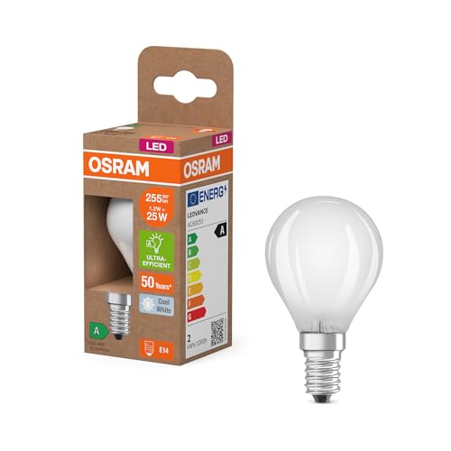 Osram Dalla Classica Forma Mini-Sferica, Con Filamento Led Decorativo Dal Design Satinato, Classe Di Efficienza Energetica A, E14, 1,2 W, 255 Lm, 4000