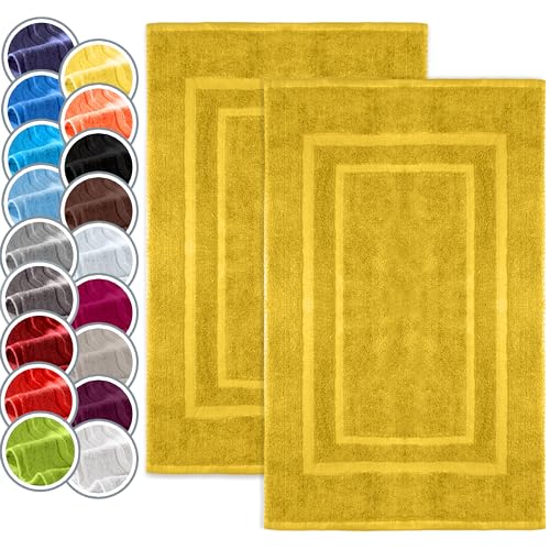 Naturemark Confezione Da 2 Tappetini Da Bagno E Doccia, In 100% Cotone, Da 50 X 80 Cm, Di Colore Giallo