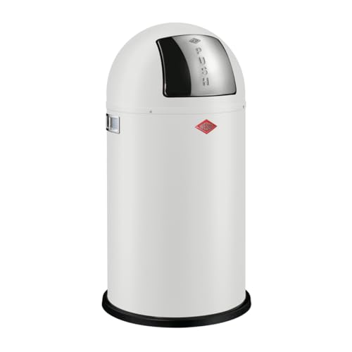 Wesco Pushboy, Pattumiera Di Colore Bianco Opaco, Lamiera D'Acciaio Verniciata A Polvere, Volume 50 Litri, Grande Aletta In Acciaio Inox, Contenitore 