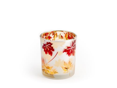 H&H Porta Tealight In Vetro, Decoro Acero Bianco, 7X8Cm, Decorato
