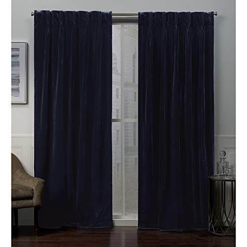 Exclusive Home Curtains Coppia Di Pannelli Plissettati In Velluto, Blu Navy, 27 X 96, 2 Pezzi