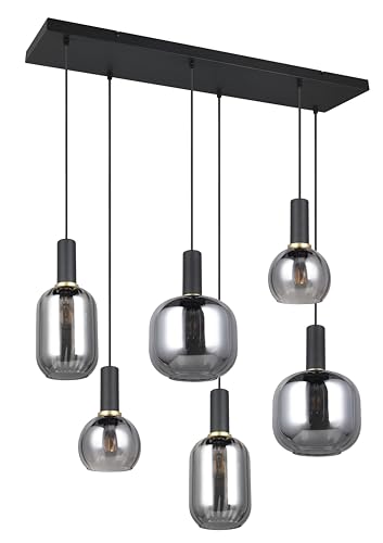 Trio Leuchten Pendelleuchte Diva 319800632, Metall Schwarz Matt, Glas Chrom Bedampft, Exkl. 6X E27