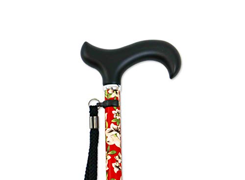 Kmina Pro - Bastone Da Passeggio Estensibile Per Anziani Donna. Bastone Elegante, Motivo A Fiori, Altezza Regolabile, Rosso