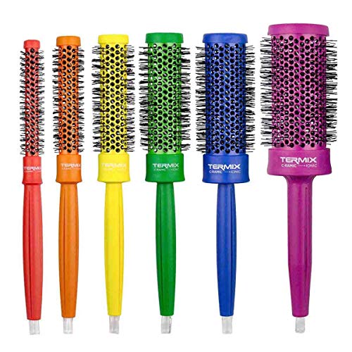 Termix C·Ramic Pride. Confezione Da 6 Spazzole Termiche Rotonde In Ceramica Con Fibre Ionizzate. Compresa La Borsa Da Toilette In Pelle Pride. Ispirat
